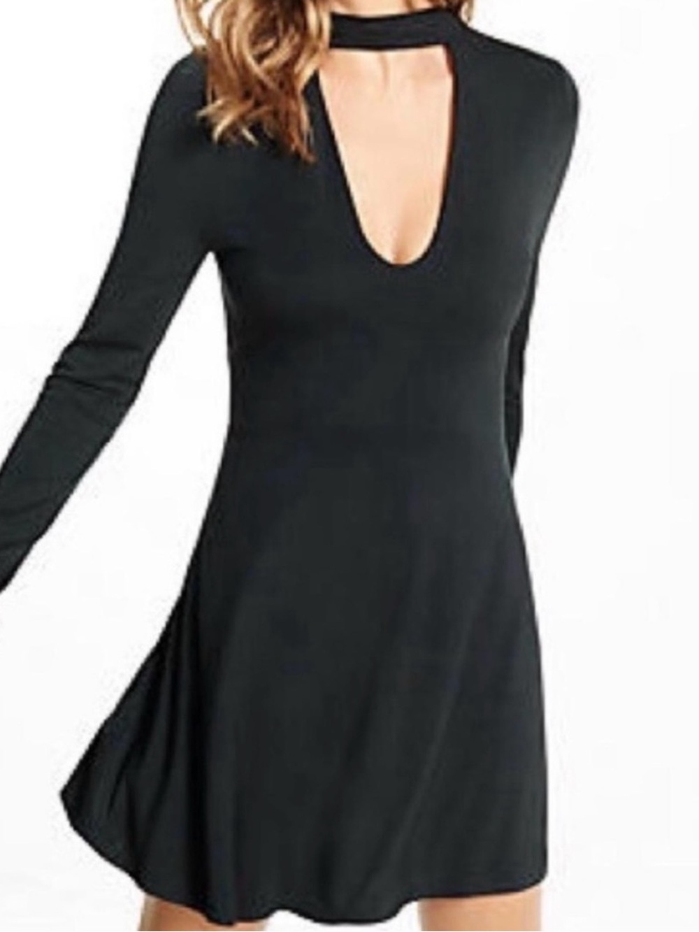 Express Black Long-Sleeve Keyhole Dress
